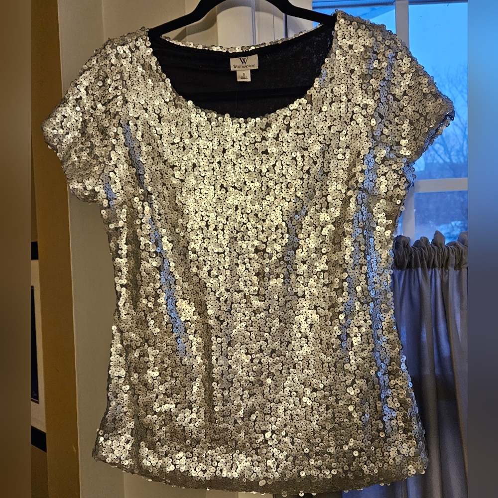 Worthington NEW Silver Sequins Top - Picture 8 of 11